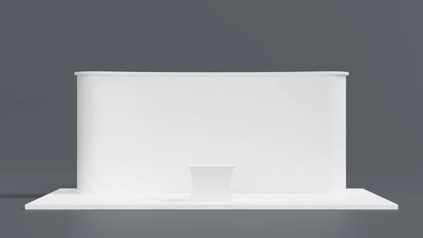 展示ホールセンター コンベンションホール 3Dレンダリングでのイベント見本市のための白いモックアップテンプレートデザインブースシステム展示スタンドディスプレイ ストック画像