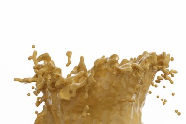 Taze kahve, sıvı su, beyaz zemin üzerinde sıçrama, 3 boyutlu görüntüleme.