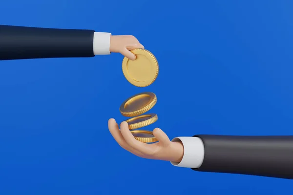 Επιχειρηματίας Χέρι Δίνοντας Χρυσό Νόμισμα Ένα Άλλο Χέρι Αγοραστής Πωλητή — Φωτογραφία Αρχείου