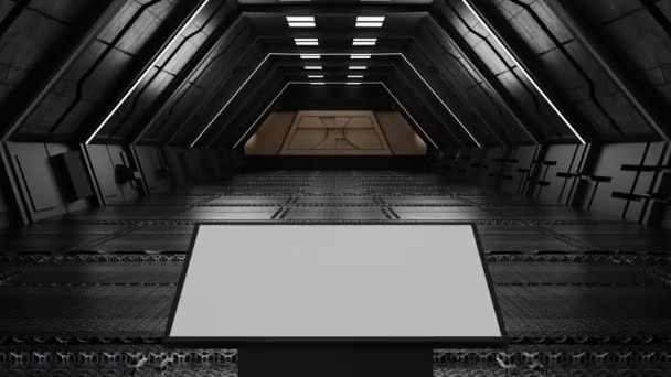 Billboard Lcd Screen Floor Stand Move Forward Sci Tunnel Spaceship — Stock Video