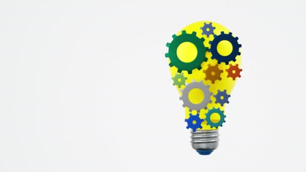 Light Bulb Lamp Gear Mechanism Cog Wheels Work Together Idea — Stock Video