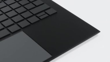 Dizüstü bilgisayar dizüstü bilgisayarı aç ve boş ekran görüntüsü, uygulama web sitesi tanıtım sunumu, 4K UHD görüntüleme.