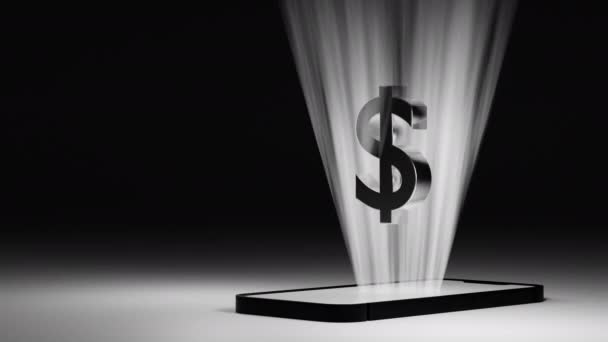 Dollar Sign Smartphone Mobile Phone Light Beam Screen Business Financial — Stok video