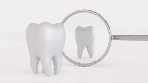 Tooth Mascot Look Himself Inspection Mirror Dental Care Dentist Concept — Stok video