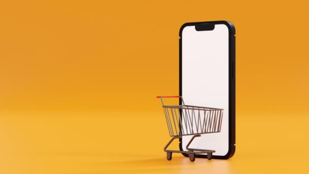 クレジットカード決済と携帯電話でのショッピング スクリーンからのショッピングバッグ オンラインショッピングEコマース 3Dレンダリング — ストック動画