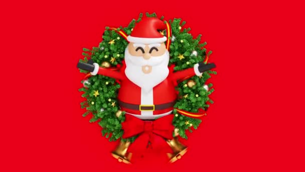 Klauzula Mikołaja Świątecznym Wieńcu Kokardkami Wstążkami Świętowanie Wesołych Świąt Bożego — Wideo stockowe