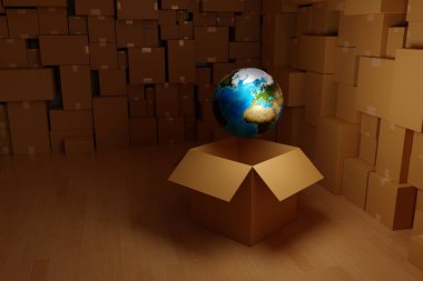 Depoda, dünya çapında lojistik dağıtım konsepti, 3D görüntüleme....