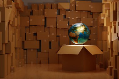 Depoda, dünya çapında lojistik dağıtım konsepti, 3D görüntüleme....