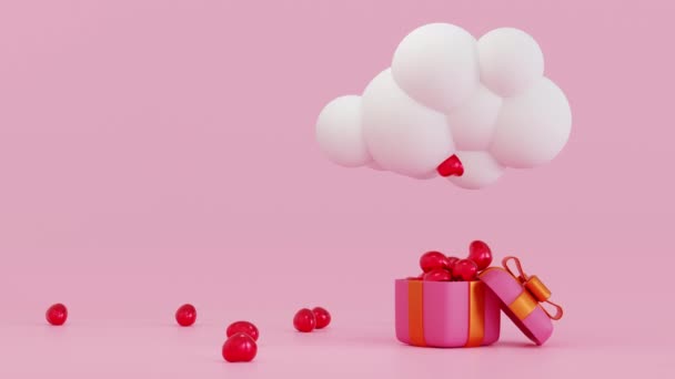 Serce Spada Chmury Pudełka Prezentami Walentynki Lub Uroczystości Ślubne Renderowanie — Wideo stockowe