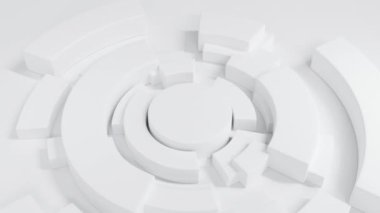 Beyaz basit arkaplan silindiri şekli ve halka dönüşü, 4K döngü görüntüsü oluşturan 3D.