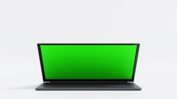 Laptop Přesune Dovnitř Otevře Zelený Displej Odstěhuje Prezentace Webových Stránek — Stock video