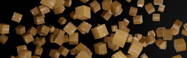 Bir grup karton kutu havada uçuşuyor, alışveriş teslimatı, lojistik ticaret endüstrisi, 3D görüntüleme..