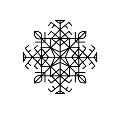 Beyaz arkaplanda vektör siyah kar taneciği. Kış ve Noel dekoru için güzel bir unsur, tasarım. Geometrik ögeler.