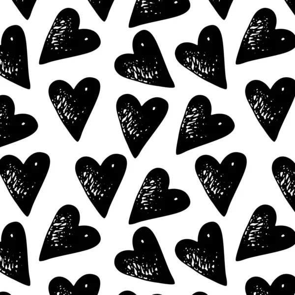Modèle Graphique Avec Des Coeurs Noirs Dessinés Main Grand Élément — Image vectorielle