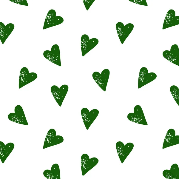 Einfaches Muster Mit Grünen Grafischen Herzen Auf Weißem Hintergrund Großes — Stockvektor