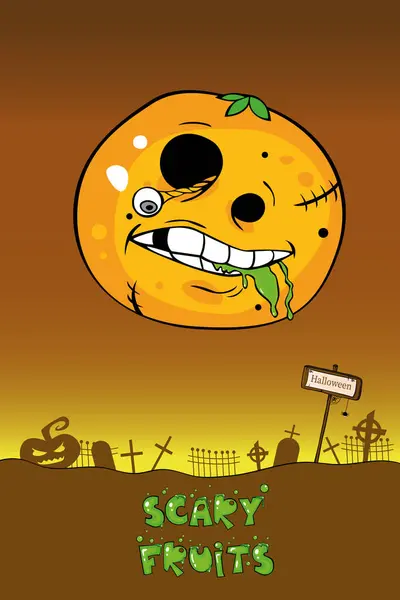 像万圣节怪物一样收集可怕的水果 橙色角色为您的食物和二者之间的设计 健康食品概念 运动食品 软糖和果汁 — 图库矢量图片
