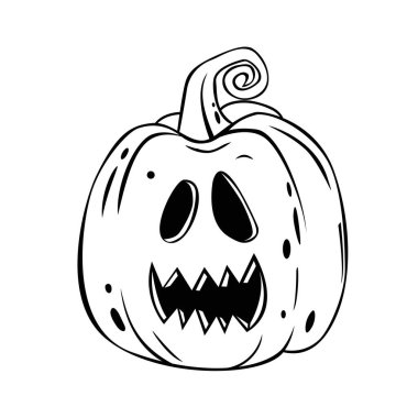 Beyaz arka planda korkunç yüzü olan vektör grafik Cadılar Bayramı kabağı. Tasarımınız için harika bir element.
