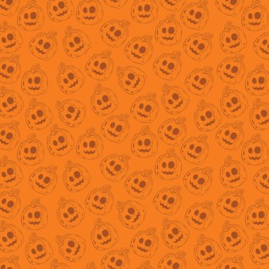 Turuncu arka planda balkabağı desenli Vektör Cadılar Bayramı. Cadılar Bayramı tasarımın için harika bir unsur..