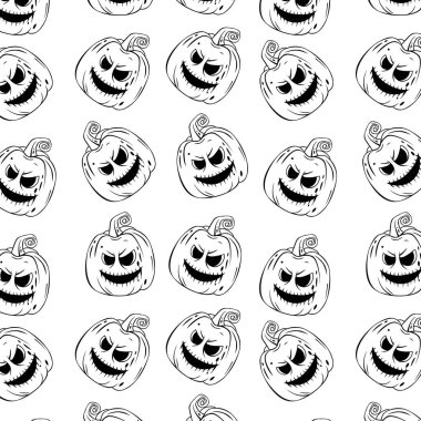 Beyaz arka planda balkabağı desenli Vektör Cadılar Bayramı. Cadılar Bayramı tasarımın için harika bir unsur..