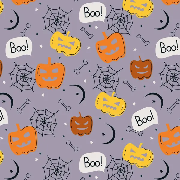 Vector Pattern Pumpkins Spider Web Grey Background Element Horror Design — Stock Vector