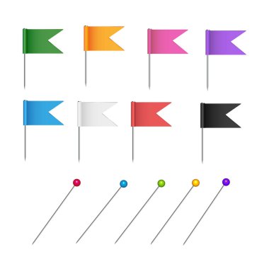 İğneler ve bayraklar ile vektör ayarlandı.