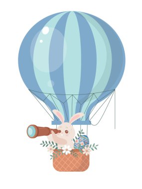 Yumurtalı Paskalya tavşanı ve dürbünlü çiçekler.