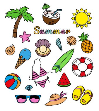 Taslak yaz çıkartmalarıyla vektör ayarlandı