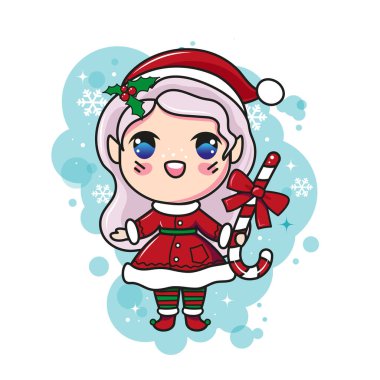 Cute Christmas elf. Cartoon kawaii Christmas characters clipart