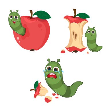 Cute cartoon  green worm set. Kids character design  clipart