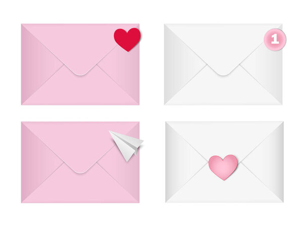 Vector paper envelope, letter set. Message I love you. Valentine's Day card. Romantic invitation. Mail and postcard. Incoming massage.