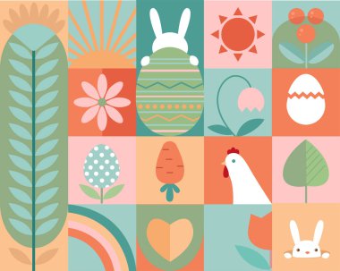 Paskalya ve bahar geçmişi. Modern geometrik soyut tarz. Poster, kapak ya da kartpostalın Paskalya tasarımı.