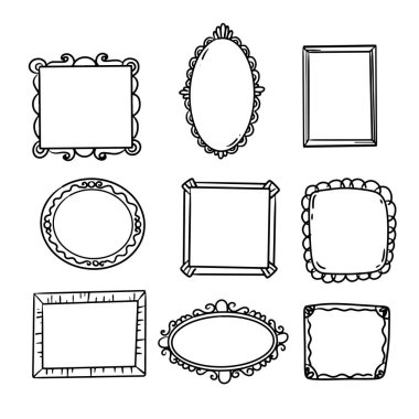 Taslak karalama resim çerçevesi seti. Basit grafik fotoğraf çerçevesi. 
