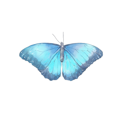Suluboya mavi kelebek vintage elementi