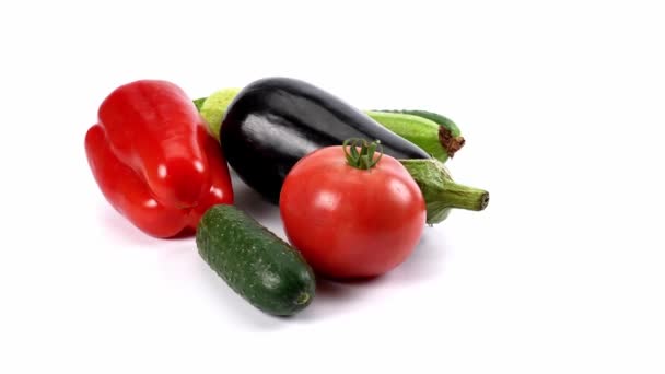 Warzywa Białym Tle Warzywa Białym Tle Zbliżenie Warzyw Warzywa Obracające — Wideo stockowe