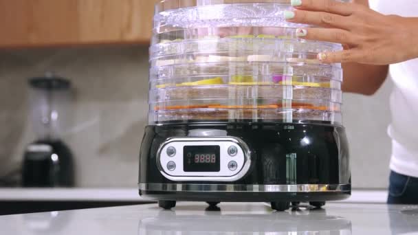 脱水机和水果 脱水机和水果盘 脱水机中的水果 — 图库视频影像