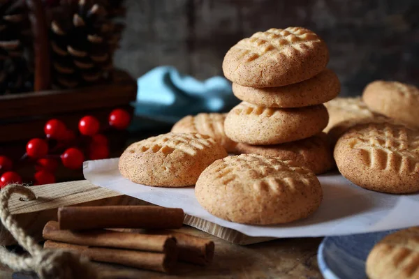 New Yea Baking Homemade Shortbread Cookies Cinnamon Rustic Style — Stock Photo, Image