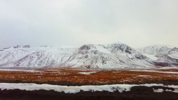 Snöigt Landskap Nära Upper Barskoon Vattenfall Vägen Till Guldgruvan Resor — Stockvideo