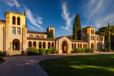 Campus buildings and hallways of the Stanford University, USA. Stanford, USA - September 11 2018. clipart