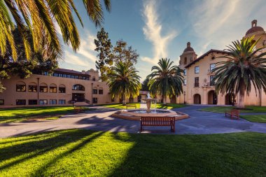 Campus buildings and hallways of the Stanford University, USA. Stanford, USA - September 11 2018. clipart