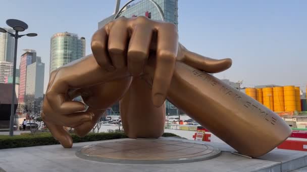 Populair Standbeeld Van Gangnam Stijl Het Gangnam District Van Seoul — Stockvideo