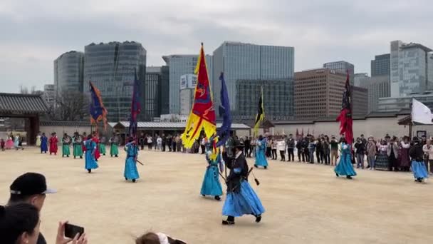 Cérémonie Relève Garde Palais Gyeongbokgung Cérémonie Changement Garde Royale Images — Video