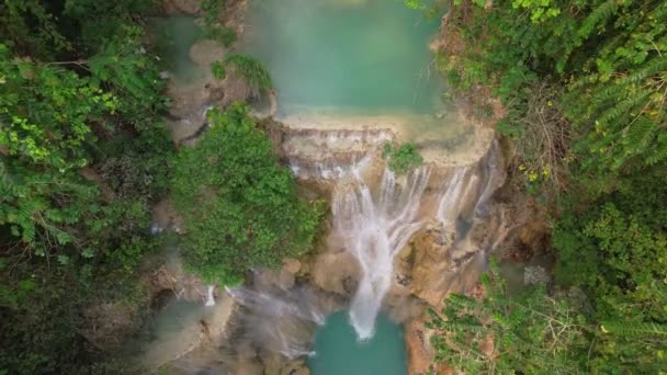 Flygdrönare Sköt Den Fantastiska Kuang Vattenfall Luang Probang Laos Vattenfallen — Stockvideo