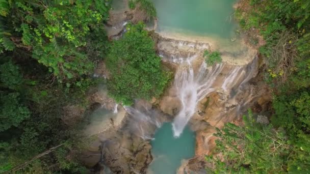 Flygdrönare Sköt Den Fantastiska Kuang Vattenfall Luang Probang Laos Vattenfallen — Stockvideo