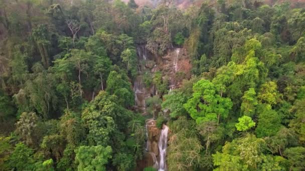 Aerial Drone Shot Amazing Kuang Waterfalls Luang Probang Laos Waterfalls — Stock Video