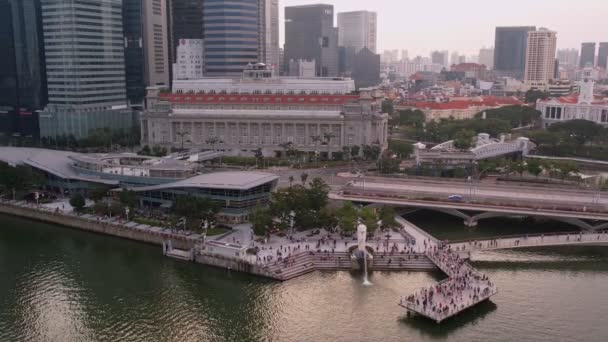 Vista Aerea Del Punto Riferimento Singapore Del Quartiere Finanziario Tramonto — Video Stock