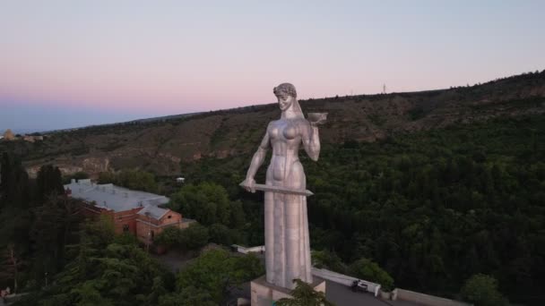 Статуя Картлис Деда Тбилиси Вид Сверху Крепость Нарикала Старый Город — стоковое видео