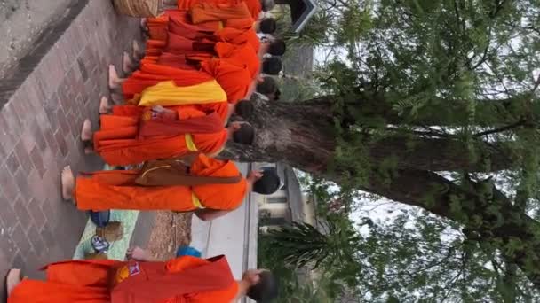 Monks Alms Bowl Traditional Sacred Alms Giving Ceremony Local People — Stock Video