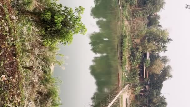 Mekong Nehri Üzerindeki Bambu Ahşap Köprü Luang Prabang Laos Mart — Stok video