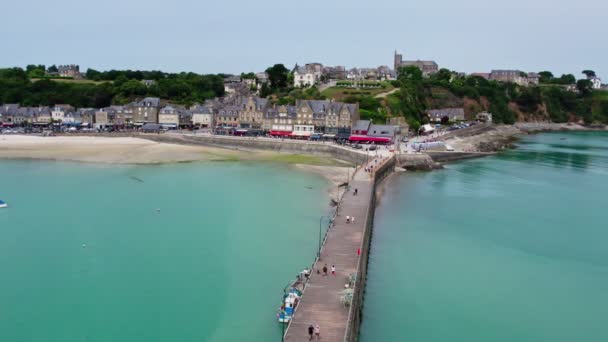 View Cancale Brittany France City Ocean Drone View Plage Verger — Stok video