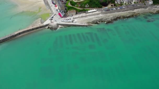 View Cancale Brittany France City Ocean Drone View Plage Verger — ストック動画